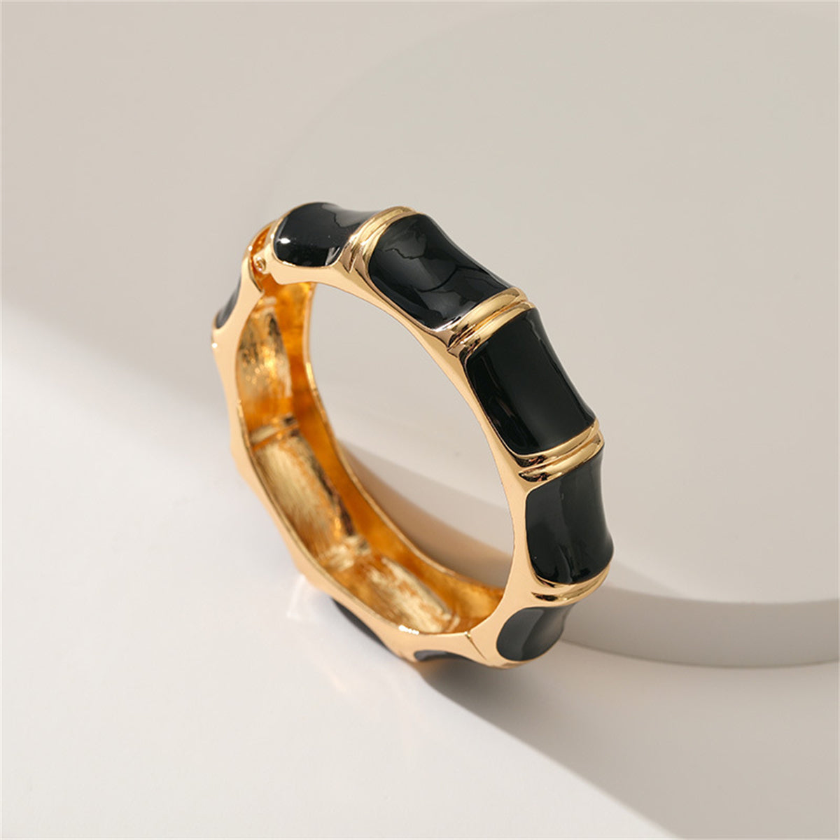 Black Enamel and 18K Gold-Plated Bamboo Bangle, gold bangle bracelet, dainty minimalist design, styled look
