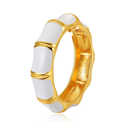 White Enamel and 18K Gold-Plated Bamboo Bangle, gold bangle bracelet, botanical inspired, front view