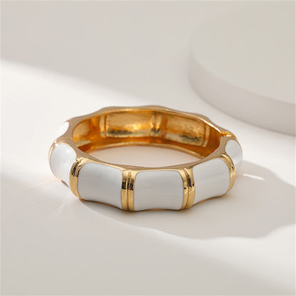 White Enamel and 18K Gold-Plated Bamboo Bangle, gold bangle bracelet, botanical inspired, side view