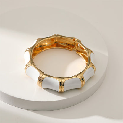 White Enamel and 18K Gold-Plated Bamboo Bangle, gold bangle bracelet, botanical inspired, detail close-up