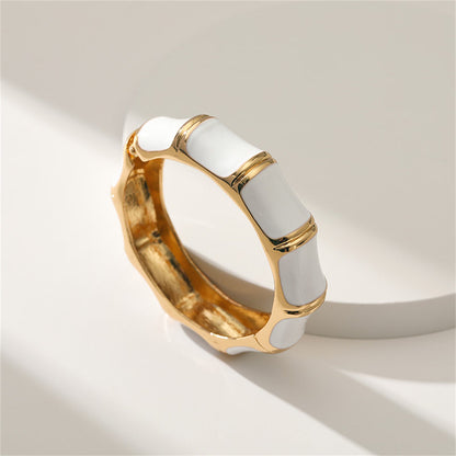 White Enamel and 18K Gold-Plated Bamboo Bangle, gold bangle bracelet, botanical inspired, styled look