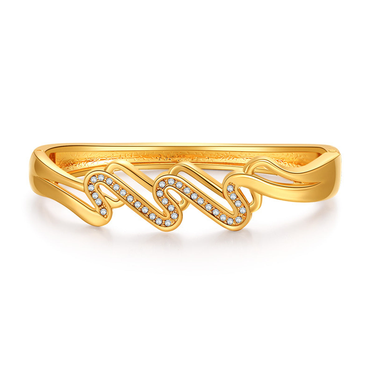 Cubic Zirconia & 18K Gold-Plated Layered Wave Bangle