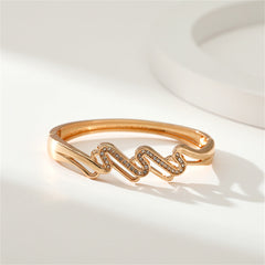 Cubic Zirconia & 18K Gold-Plated Layered Wave Bangle