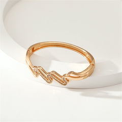 Cubic Zirconia & 18K Gold-Plated Layered Wave Bangle