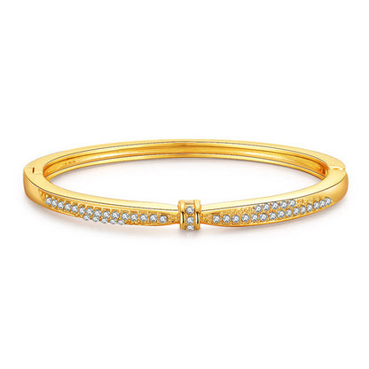Cubic Zirconia and 18K Gold-Plated Knot Bangle, gold bangle bracelet, vintage-inspired design, front view