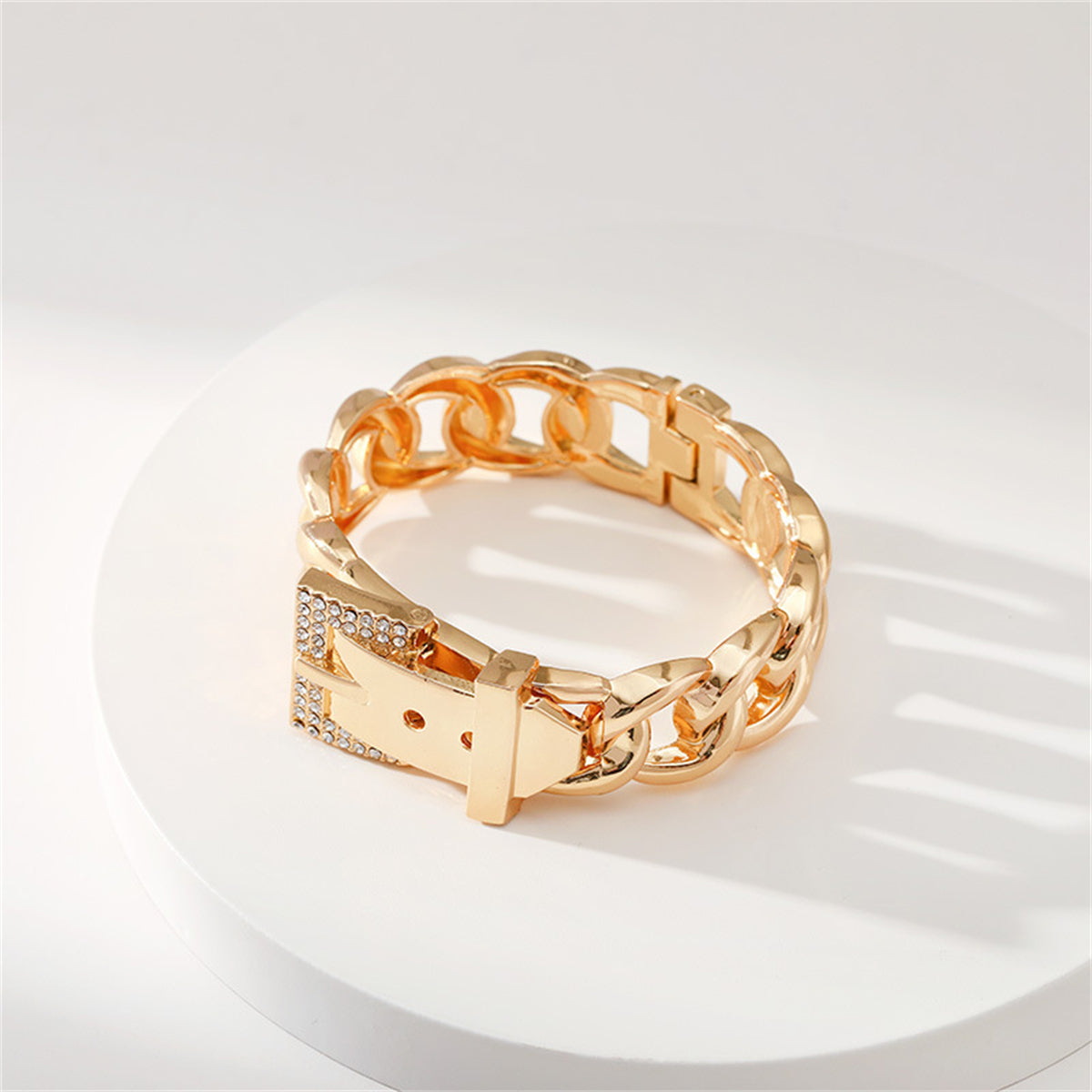 Cubic Zirconia & 18K Gold-Plated Belt Bracelet