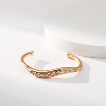 Clear Cubic Zirconia and 18K Gold-Plated Wave Cuff, gold bracelet for women, everyday style, front view