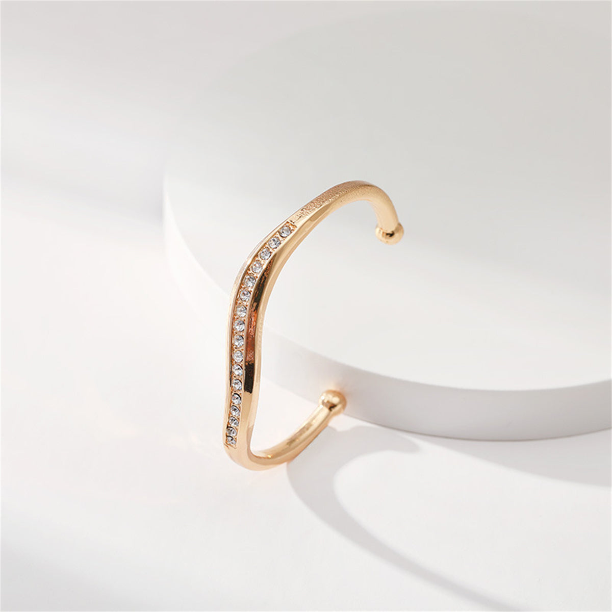 Clear Cubic Zirconia and 18K Gold-Plated Wave Cuff, gold bracelet for women, everyday style, detail close-up