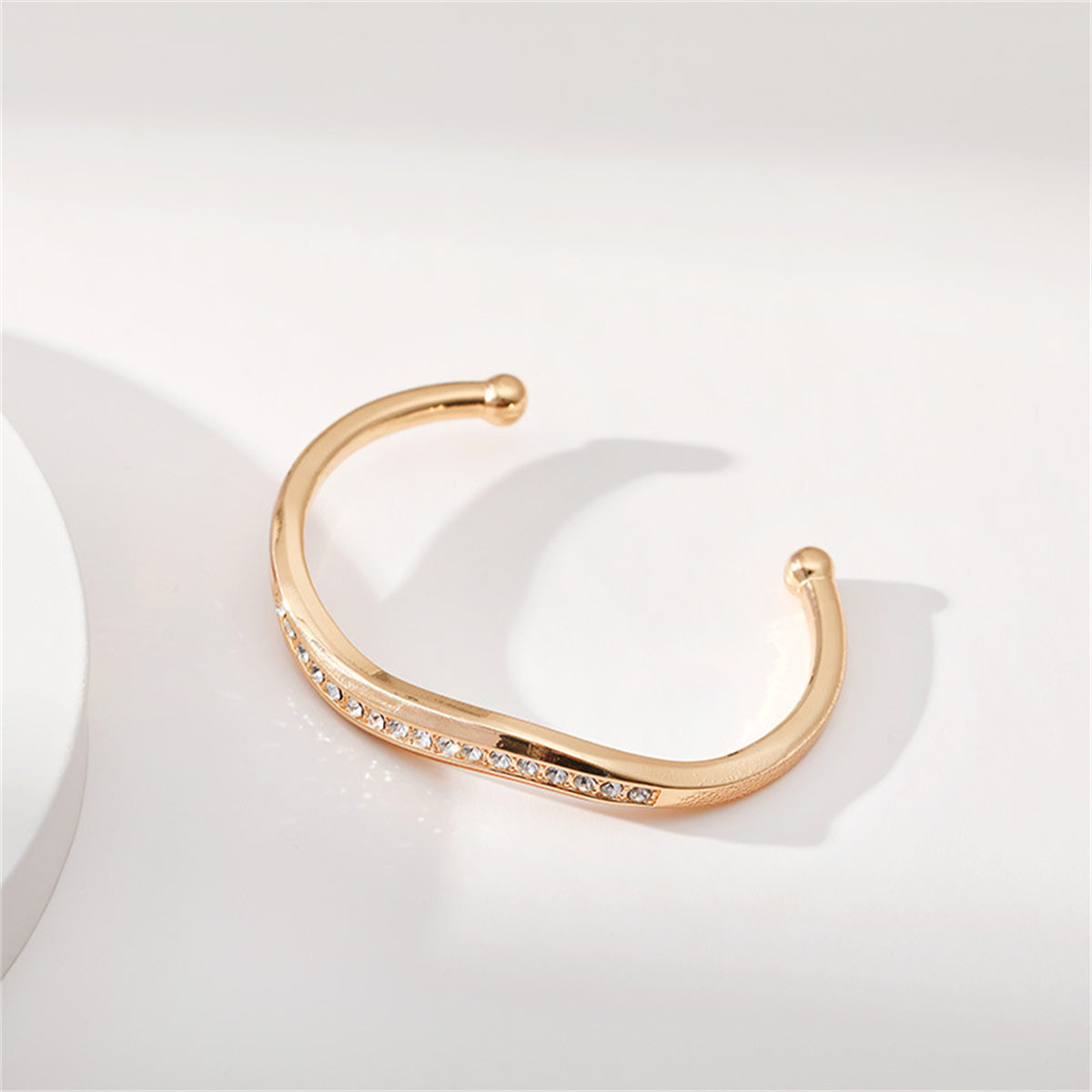 Clear Cubic Zirconia and 18K Gold-Plated Wave Cuff, gold bracelet for women, everyday style, lifestyle look