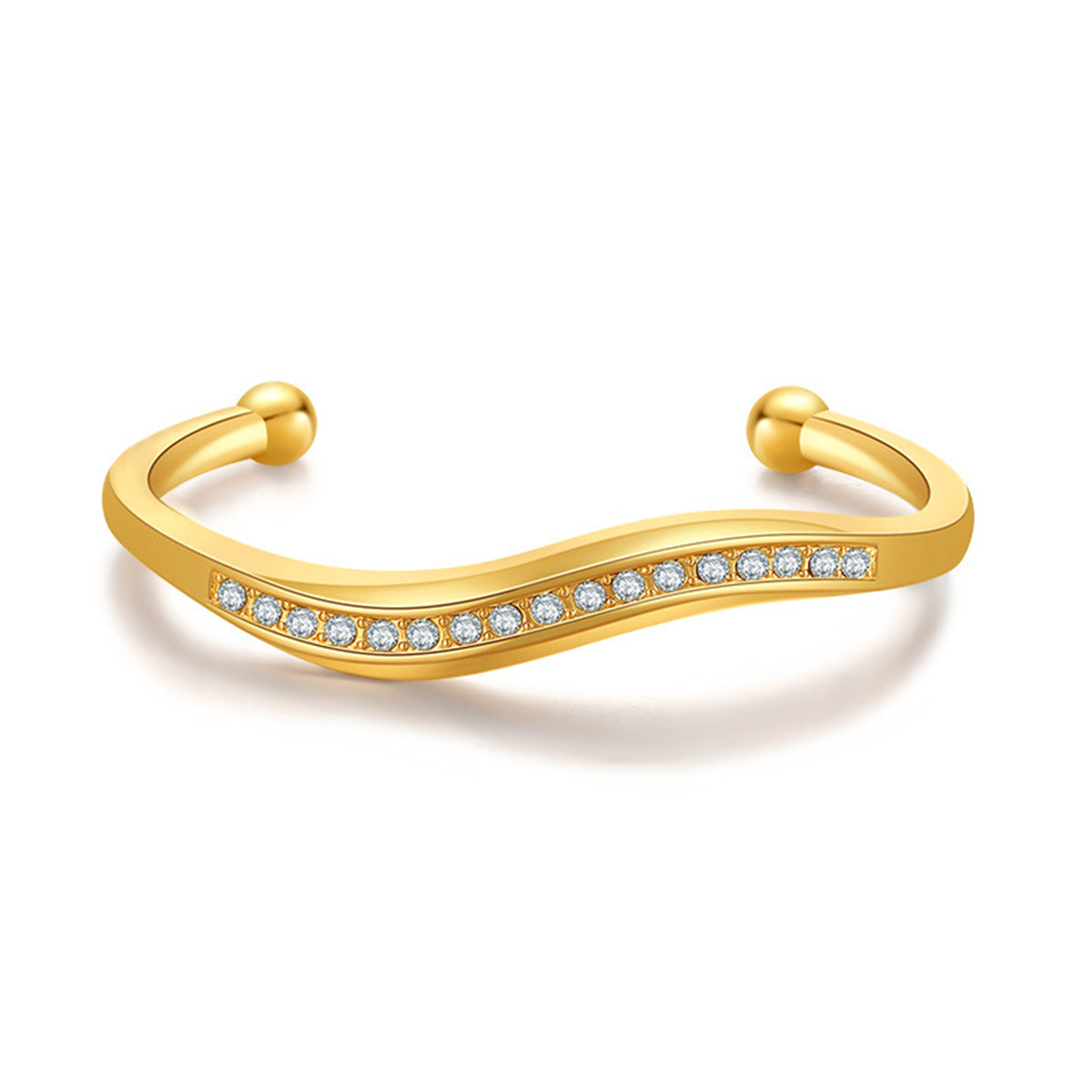 Clear Cubic Zirconia and 18K Gold-Plated Wave Cuff, gold bracelet for women, everyday style, side view