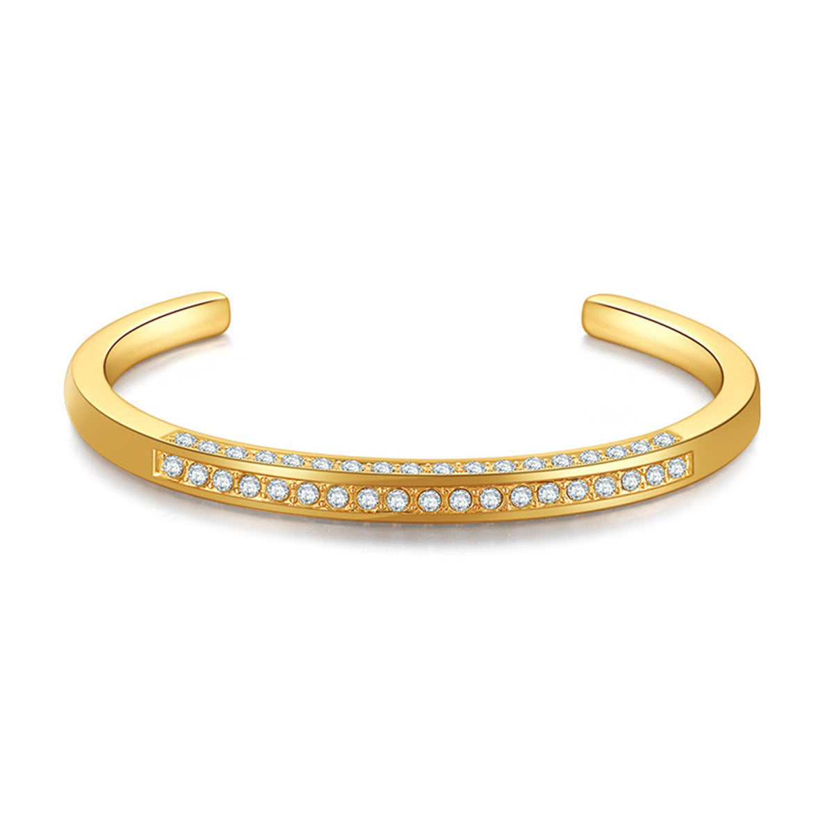 Cubic Zirconia and 18K Gold-Plated Cuff, gold bracelet for women, vintage-inspired design, front view