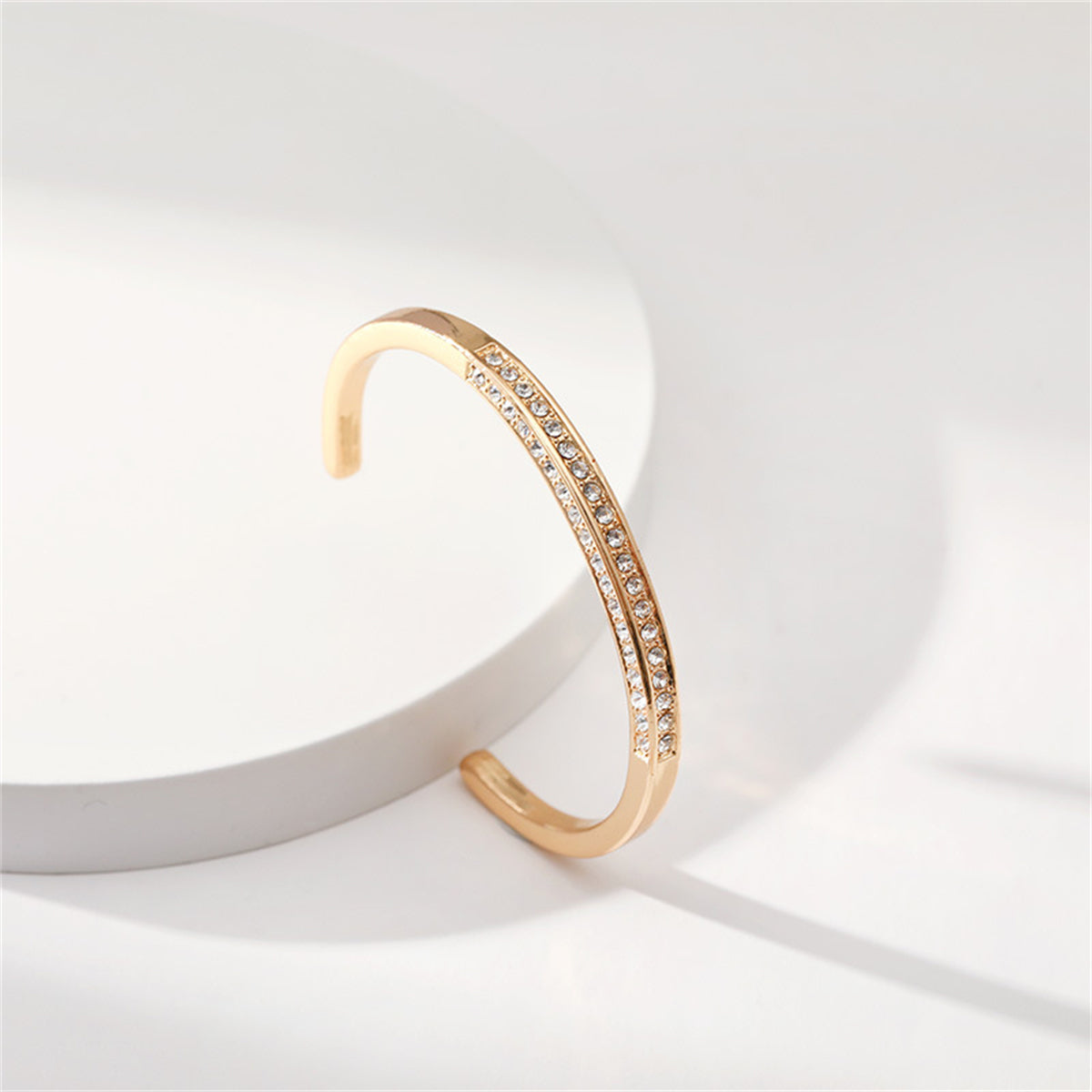 Cubic Zirconia and 18K Gold-Plated Cuff, gold bracelet for women, vintage-inspired design, side view