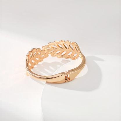 Cubic Zirconia and 18K Gold-Plated Rattan Hinged Bangle, gold bangle bracelet, botanical inspired, styled look