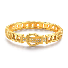 Cubic Zirconia & 18K Gold-Plated Belt Buckle Bangle