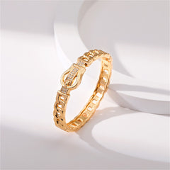 Elegant yellow gold bracelet with diamonds, showcasing a cubic zirconia and 18K gold-plated belt buckle bangle style.