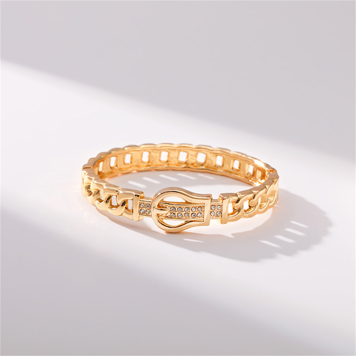 Cubic Zirconia & 18K Gold-Plated Belt Buckle Bangle