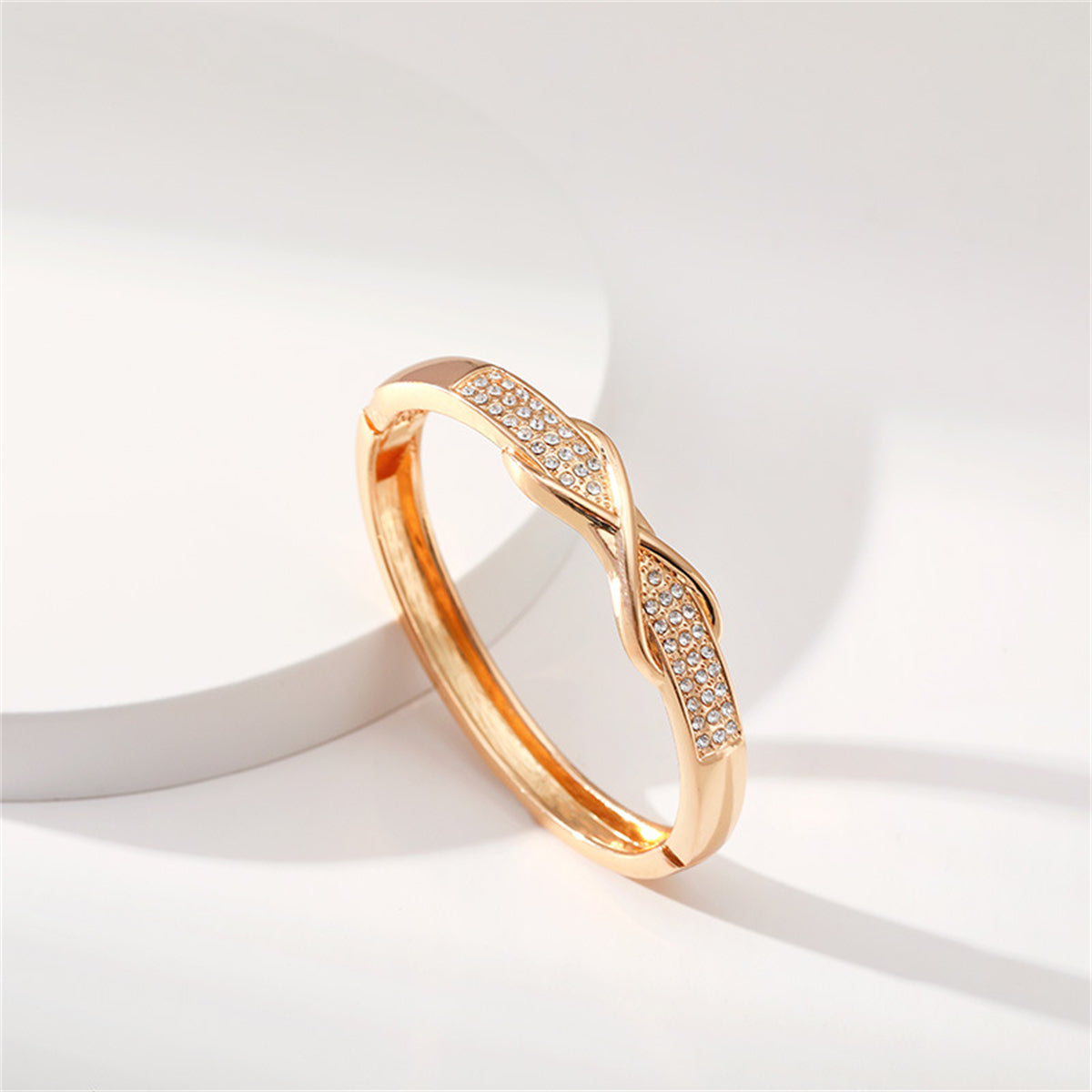 Cubic Zirconia and 18K Gold-Plated Infinity Sign Bangle, gold bangle bracelet, elegant gift for her, detail close-up