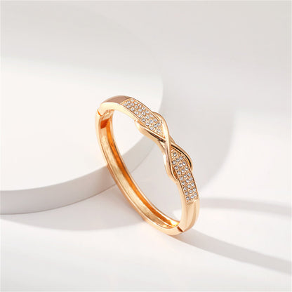 Cubic Zirconia and 18K Gold-Plated Infinity Sign Bangle, gold bangle bracelet, elegant gift for her, detail close-up