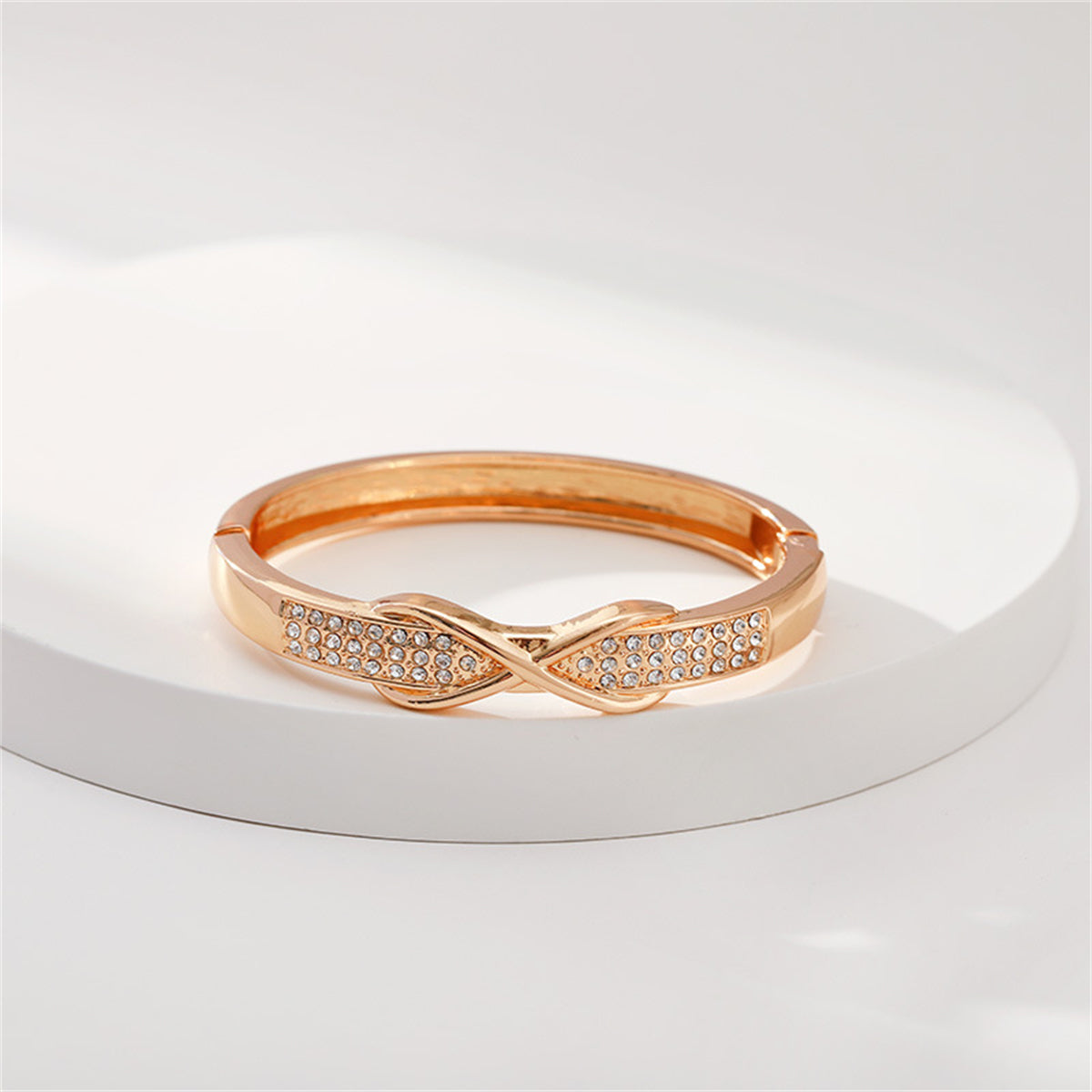 Cubic Zirconia and 18K Gold-Plated Infinity Sign Bangle, gold bangle bracelet, elegant gift for her, side view