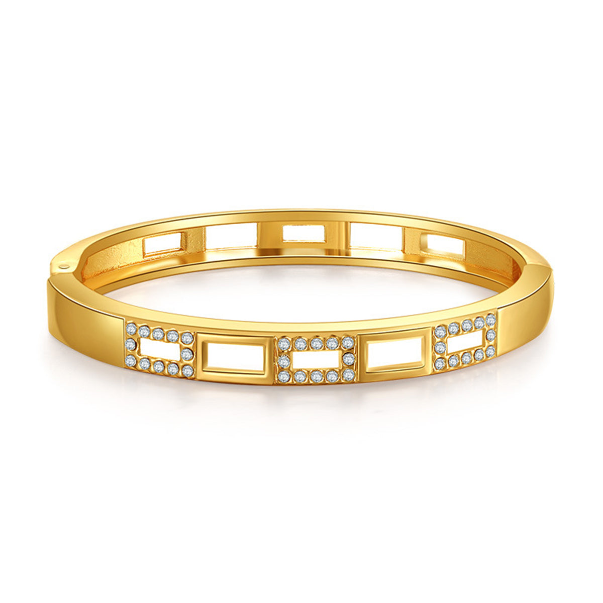 Clear Cubic Zirconia and 18K Gold-Plated Rectangle Bangle, gold bangle bracelet, everyday style, front view