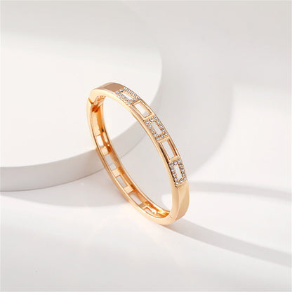 Clear Cubic Zirconia and 18K Gold-Plated Rectangle Bangle, gold bangle bracelet, everyday style, detail close-up