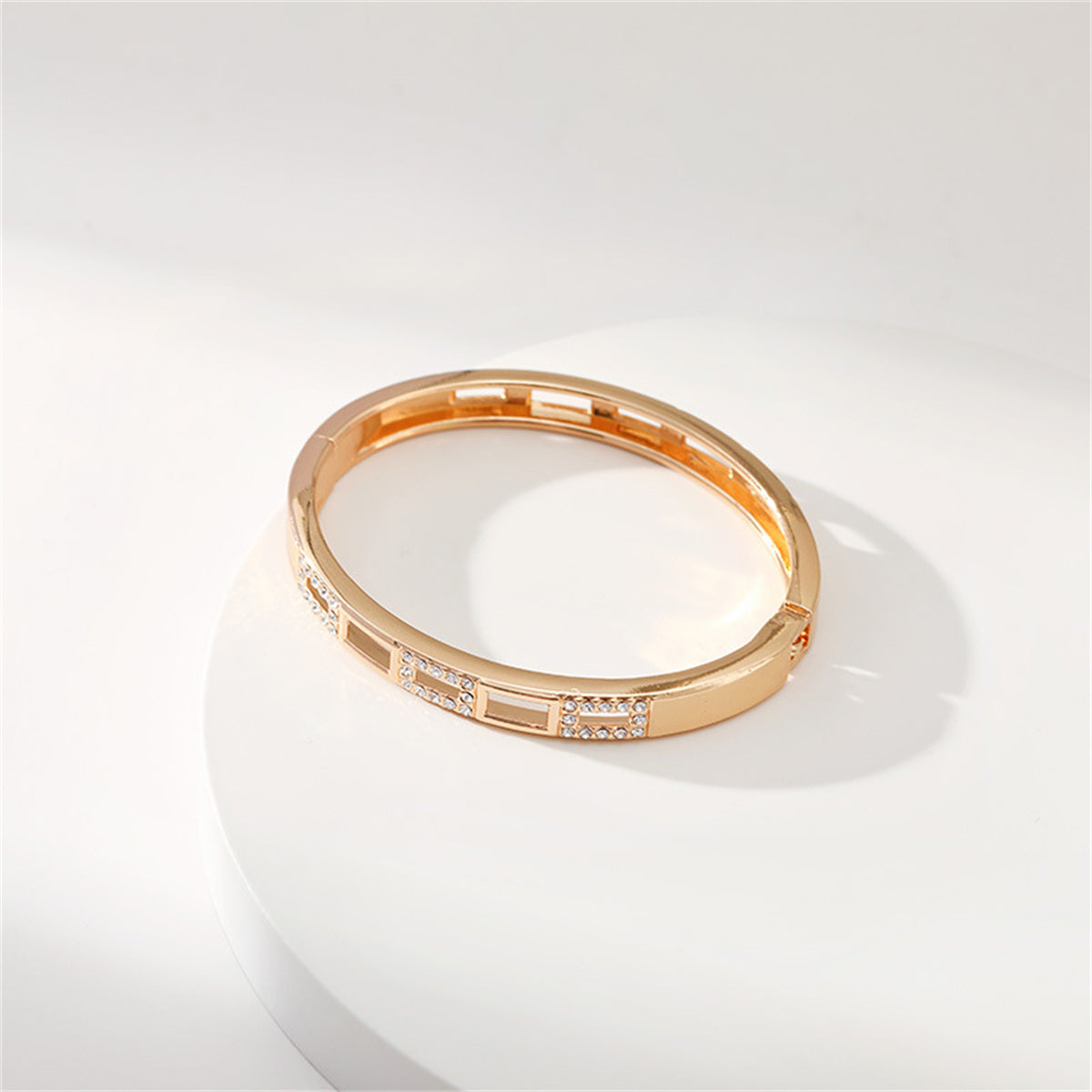 Clear Cubic Zirconia & 18K Gold-Plated Rectangle Bangle