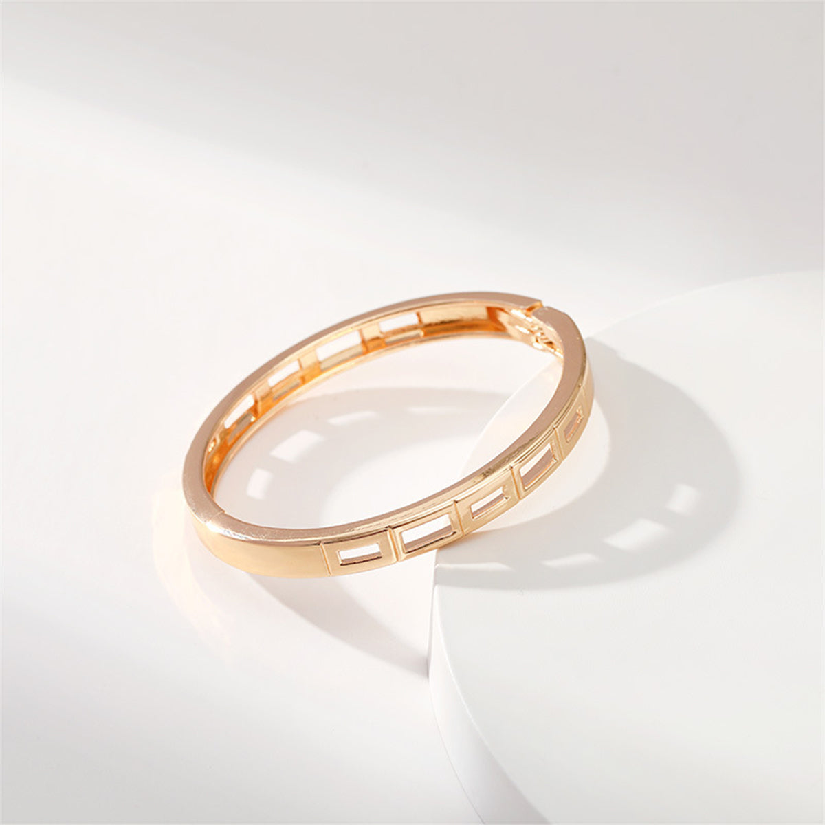 Clear Cubic Zirconia & 18K Gold-Plated Rectangle Bangle