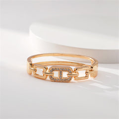 Clear Cubic Zirconia & 18K Gold-Plated Oval Charm Bangle