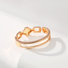 Clear Cubic Zirconia & 18K Gold-Plated Clover Charm Bangle
