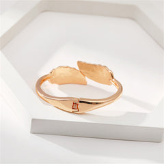Clear Cubic Zirconia & 18K Gold-Plated Leaves Hinged Bypass Bangle