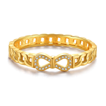 Clear Cubic Zirconia and 18K Gold-Plated Infinity Sign Charm Bangle, gold bangle bracelet, elegant gift for her, front view