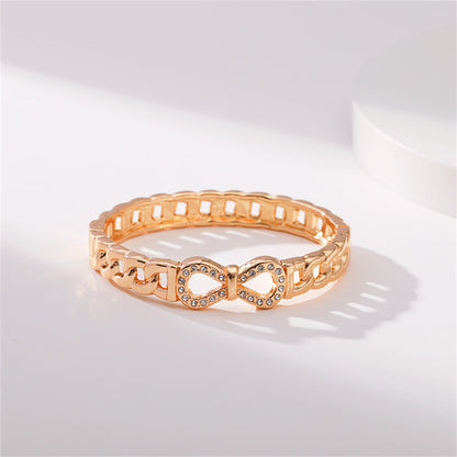 Clear Cubic Zirconia and 18K Gold-Plated Infinity Sign Charm Bangle, gold bangle bracelet, elegant gift for her, side view