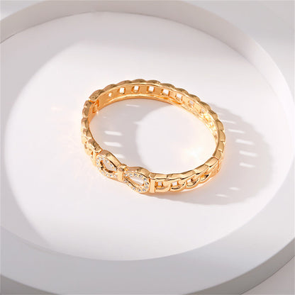 Clear Cubic Zirconia and 18K Gold-Plated Infinity Sign Charm Bangle, gold bangle bracelet, lifestyle look