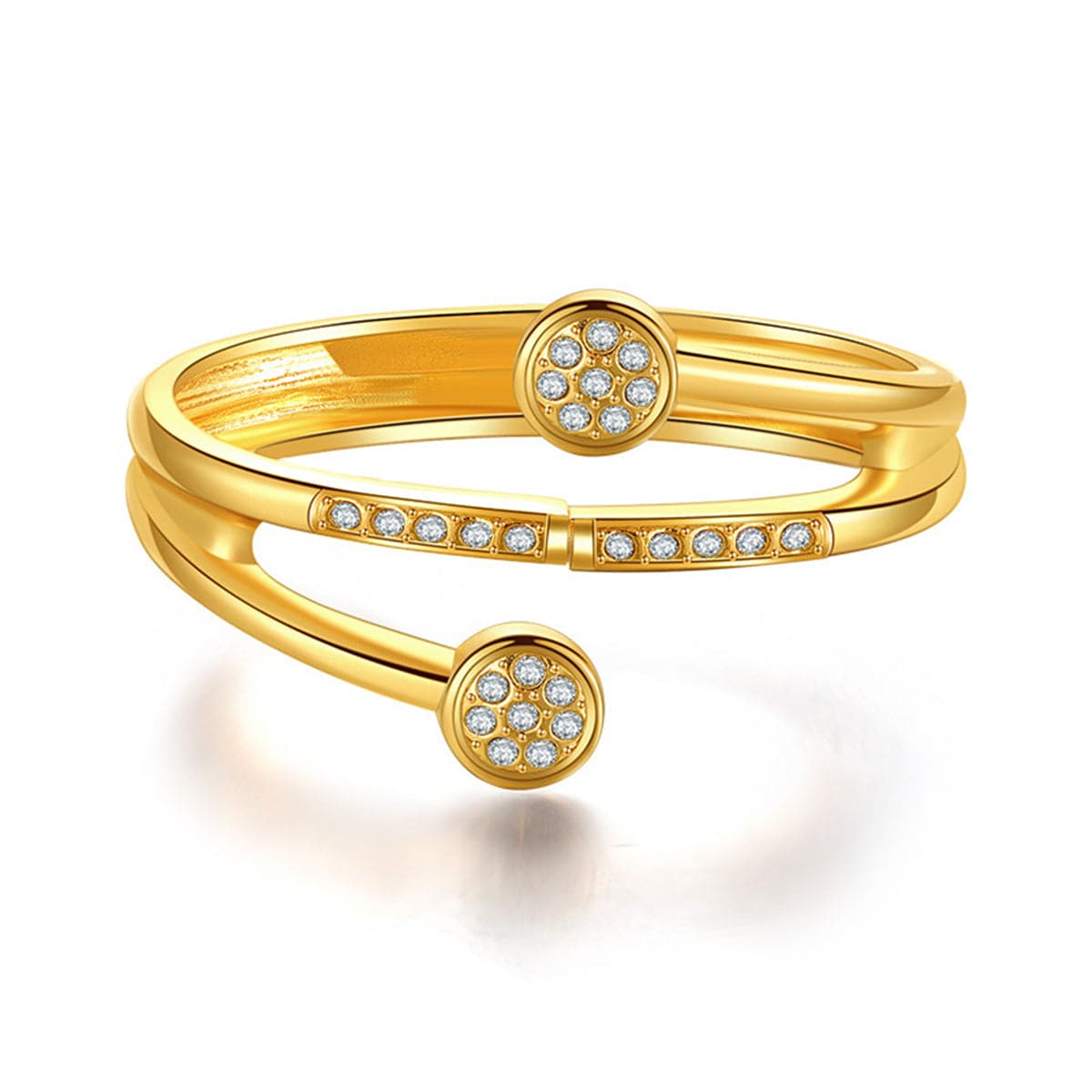 Clear Cubic Zirconia and 18K Gold-Plated Rattan Hinged Bypass Bangle, gold bangle bracelet, front view