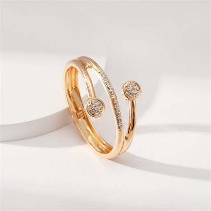 Clear Cubic Zirconia and 18K Gold-Plated Rattan Hinged Bypass Bangle, gold bangle bracelet, lifestyle look
