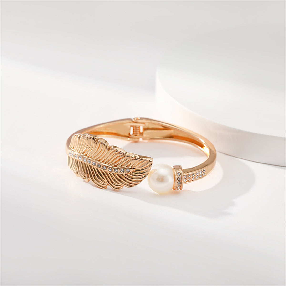 Pearl & Cubic Zirconia Leaf Hinged Bangle