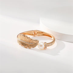 Pearl & Cubic Zirconia Leaf Hinged Bangle