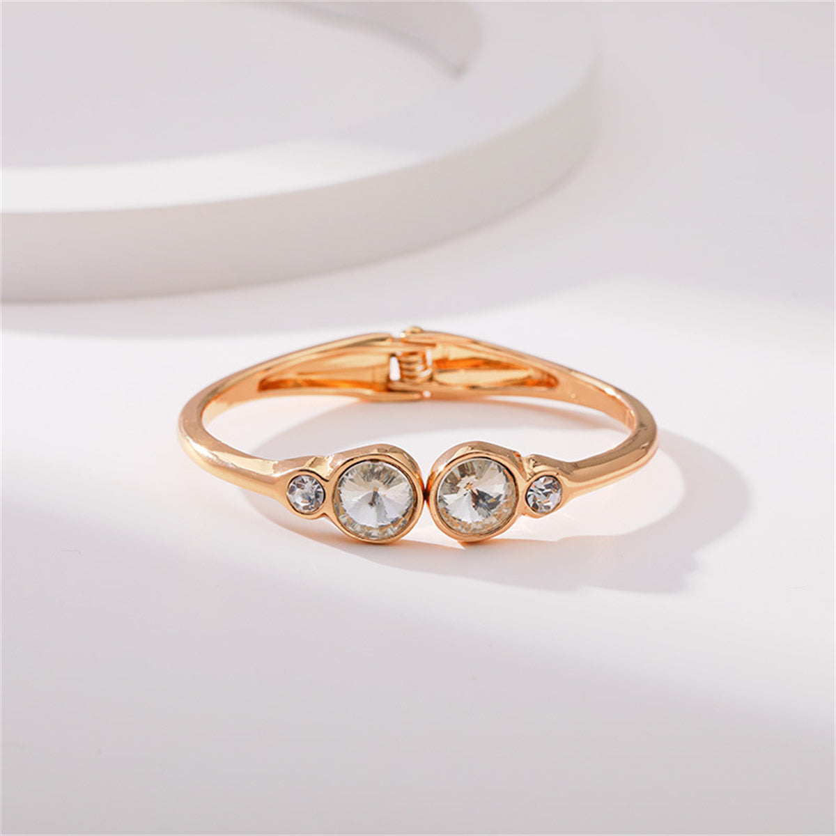 Clear Crystal and Cubic Zirconia Round Hinged Bangle, bangle bracelet, elegant gift for her, front view