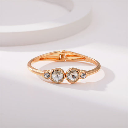 Clear Crystal and Cubic Zirconia Round Hinged Bangle, bangle bracelet, elegant gift for her, front view