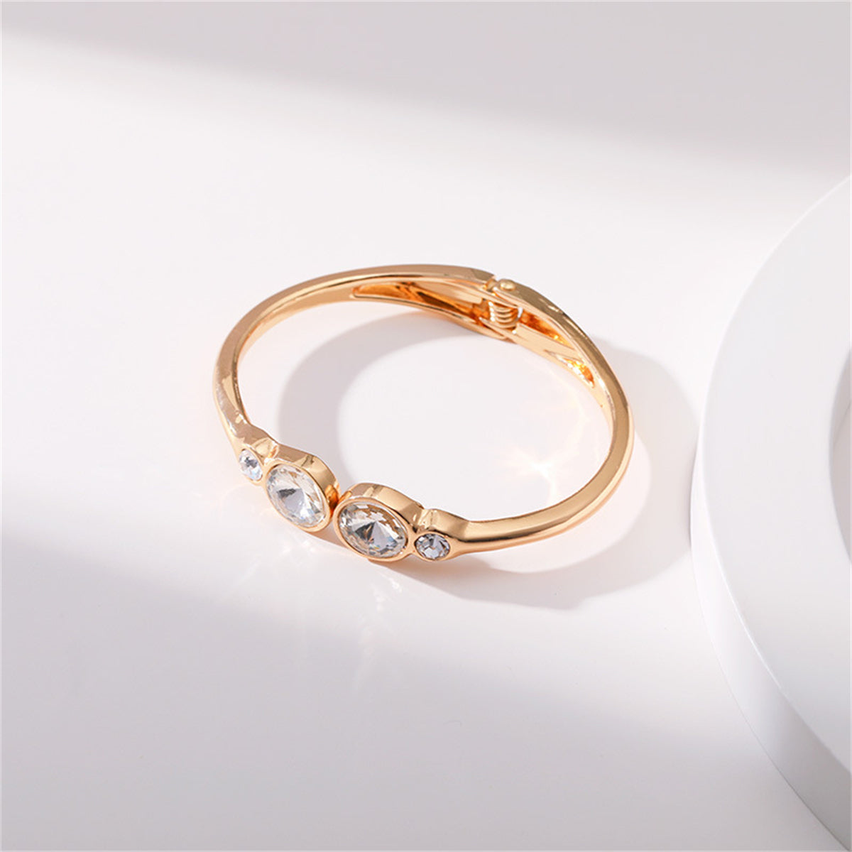Clear Crystal and Cubic Zirconia Round Hinged Bangle, bangle bracelet, elegant gift for her, lifestyle look