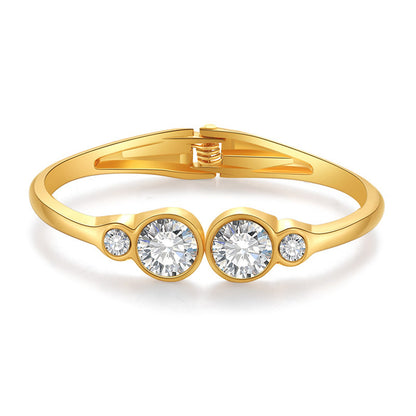 Clear Crystal and Cubic Zirconia Round Hinged Bangle, bangle bracelet, elegant gift for her, side view