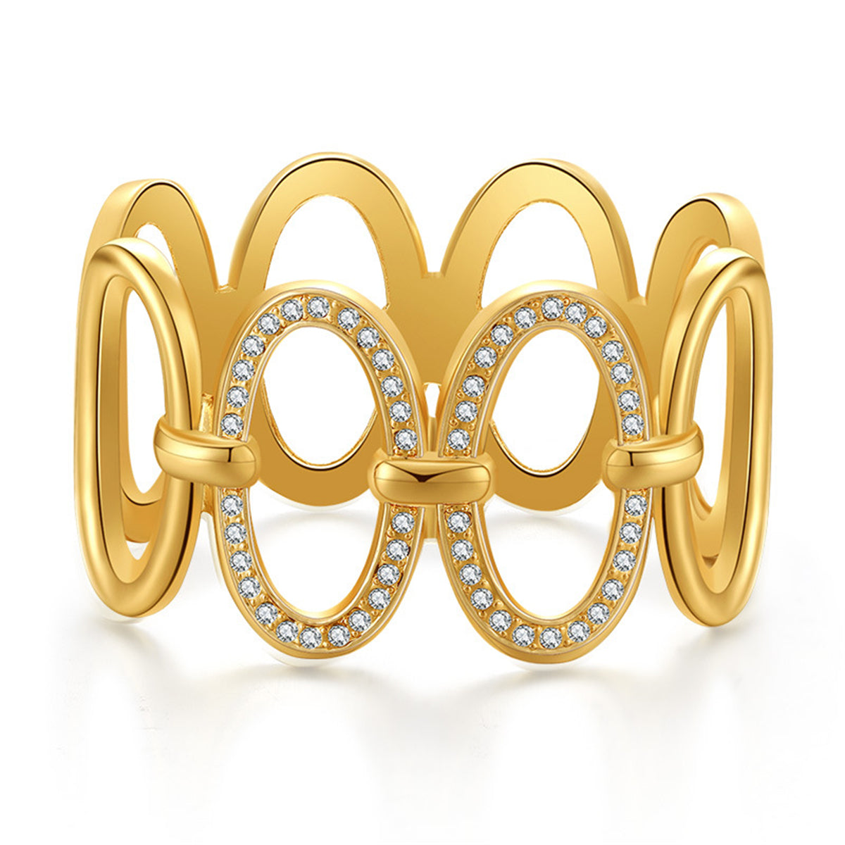 Clear Cubic Zirconia and 18K Gold-Plated Oval Station Bangle, gold bangle bracelet, botanical inspired, front view