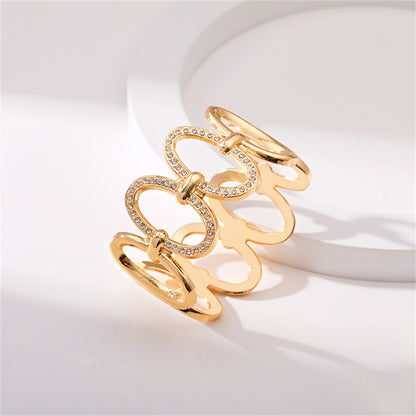 Clear Cubic Zirconia and 18K Gold-Plated Oval Station Bangle, gold bangle bracelet, botanical inspired, lifestyle look