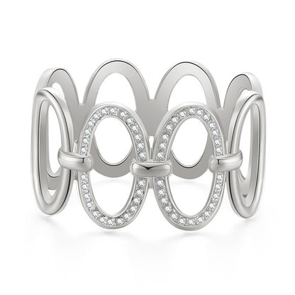 Cubic Zirconia and Silver-Plated Oval Station Bangle, silver bangle bracelet, botanical inspired, front view