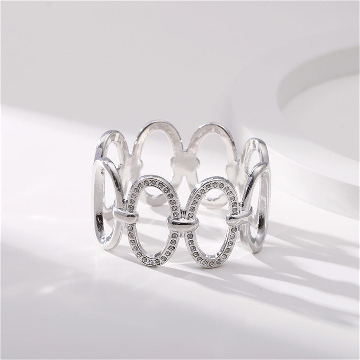 Cubic Zirconia & Silver-Plated Oval Station Bangle