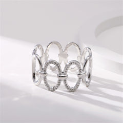 Cubic Zirconia & Silver-Plated Oval Station Bangle