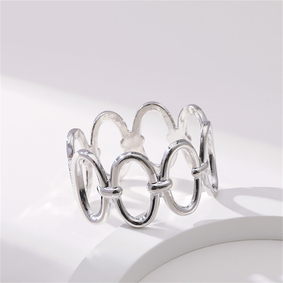 Cubic Zirconia & Silver-Plated Oval Station Bangle