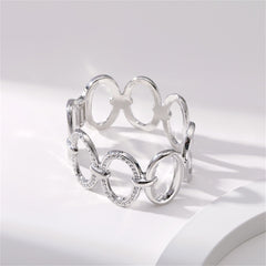 Cubic Zirconia & Silver-Plated Oval Station Bangle