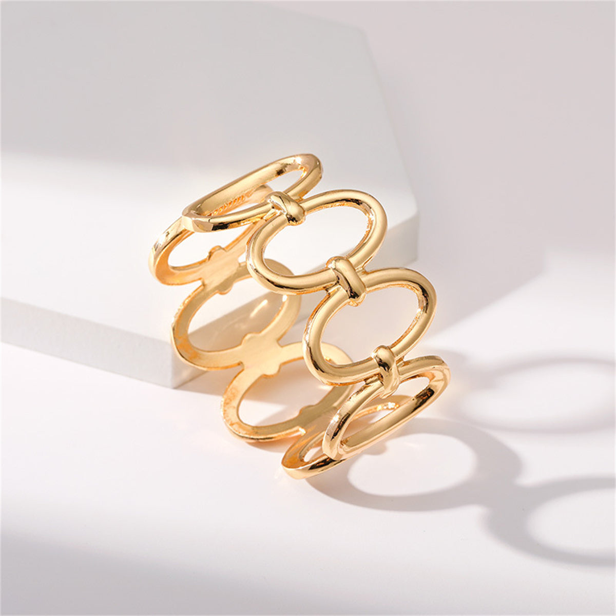 18K Gold-Plated Oval Station Bangle, gold bangle bracelet, botanical inspired, lifestyle look