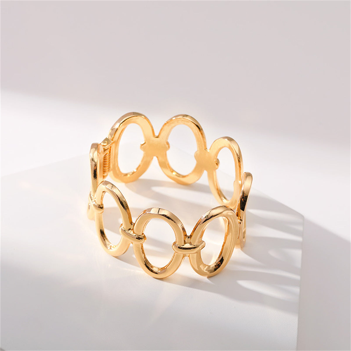 18K Gold-Plated Oval Station Bangle, gold bangle bracelet, botanical inspired, side view
